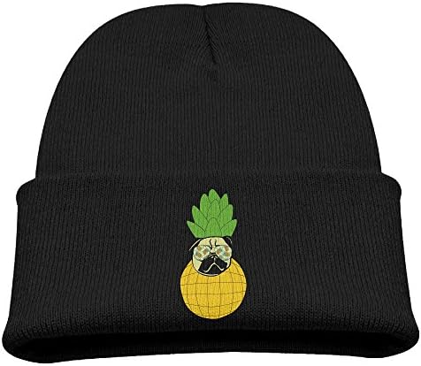 Pug Wears Glasses And Pinapple Unisex Kids Beanie Caps Black