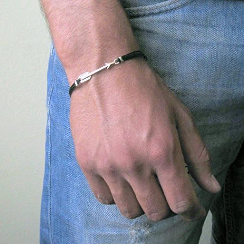 Mens Silver Arrow Black Cord Bracelet