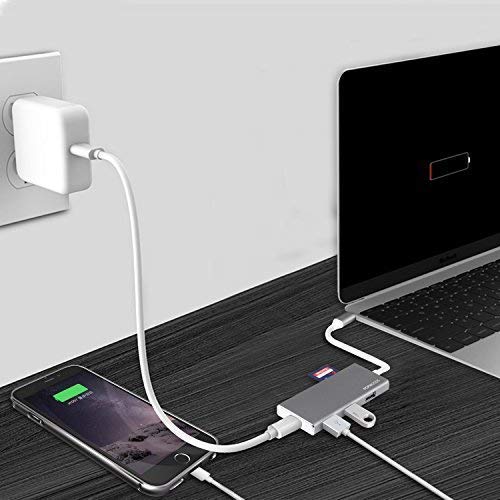 USB C Hub, 7-in-1 USB C Adapter with Type C Charging Port, 4K HDMI Output, SD & TF Card Reader, 3 USB 3.0 Ports, Portable for MacBook Pro, XPS and More Type-C Devices