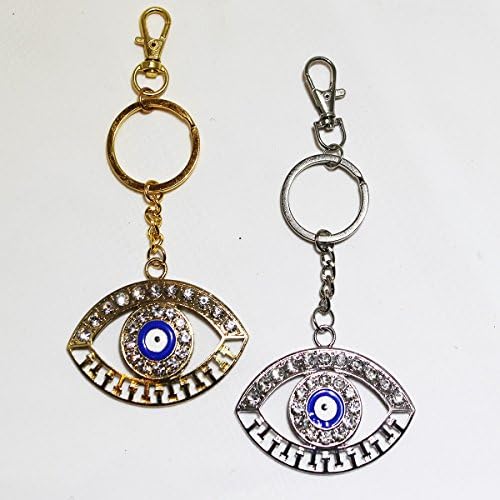 Evil Eye Key Chains. Elegant Gold and Silver Protection Key Rings. Set of 2 Keychains.