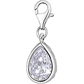 Quiges Crystal White Pear Cubic Zirconia Drop Clip On Charm Pendant Silver Plated Women's Jewellery