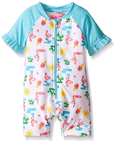Sol Swim Baby Girls' 1pc Summer Days Rashguard, Teal, 18 Months