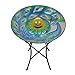 Teamson Home Handpainted Peacock Fusion Glass Solar Birdbath Bowl Feeder with LED Light for Outdoor Patio Garden Backyard Decking, 21 Inch Height, Blue/Green