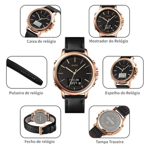 Relógio Masculino Preto - Pulseira de Couro Preto Importado, Quartz Minimalista Redondo, Prova d´água Luxo Casual Básico Eletrônico