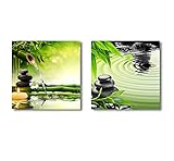 Wall26 Canvas Wall Art - Zen Basalt Stones and Bamboo | Modern Home Decor 2 Panel Canvas Prints Giclee Printing & Ready to Hang - 12