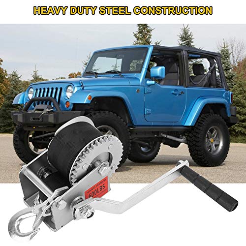 Qiilu 600lbs Heavy Duty Hand Winch Hand Crank Strap Gear Hand Winch Polyester Strap Compatible with ATV Boat Trailer - Image 3