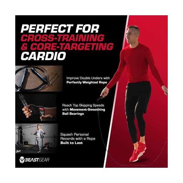 Beast-Rope-by-Beast-Gear--Speed-Skipping-Rope-for-Fitness-Conditioning-Fat-Loss-Ideal-for-Crossfit-Boxing-MMA-HIIT-Interval-Training-Double-Unders Beast Gear Skipping Rope, Steel Speed Fitness Jump Ropes, Lightweight and Adjustable Workout Equipment for Jumping, MMA…