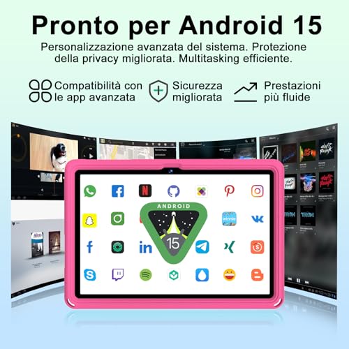 Dghrti 2026 Android 15 Tablet with EVA Silicone Protective Case, 24GB+256GB/2TB, Kids Tablet 11 Inch Octa-Core, Gemini AI/Widevine L1, 8000 mAh, 13MP+5MP, Metal Body, Large-Rose Tablet