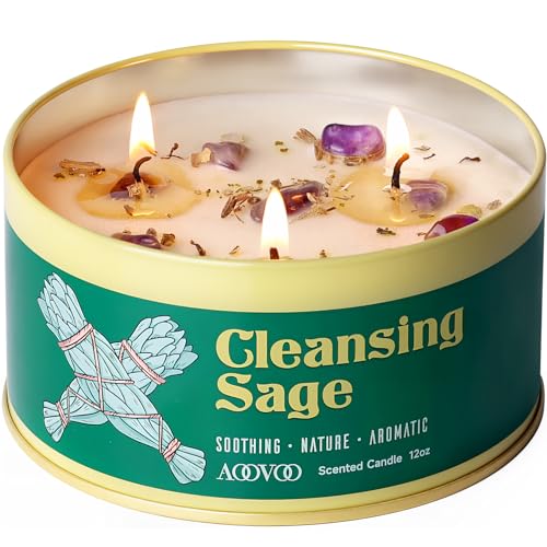 AOOVOO Sage Candle for Cleansing - 3 Wick 12oz Large Scented Candle