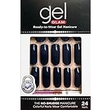 KISS GOLD FINGER GEL GLAM MANICURE GLUE ON LONG SQUARE 24 NAILS-GFC03 NAVY