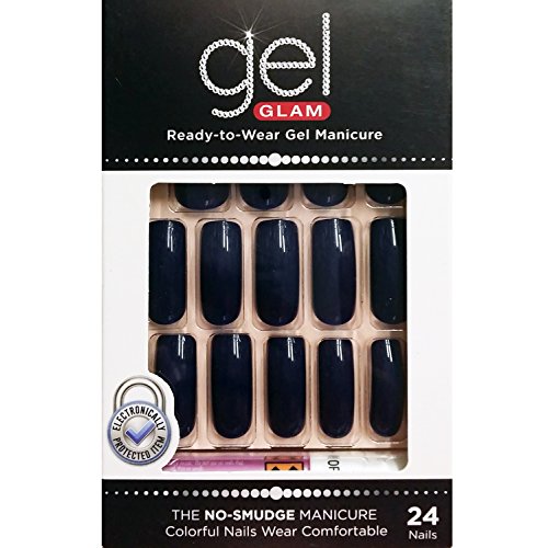 KISS GOLD FINGER GEL GLAM MANICURE GLUE ON LONG SQUARE 24 NAILS-GFC03 NAVY
