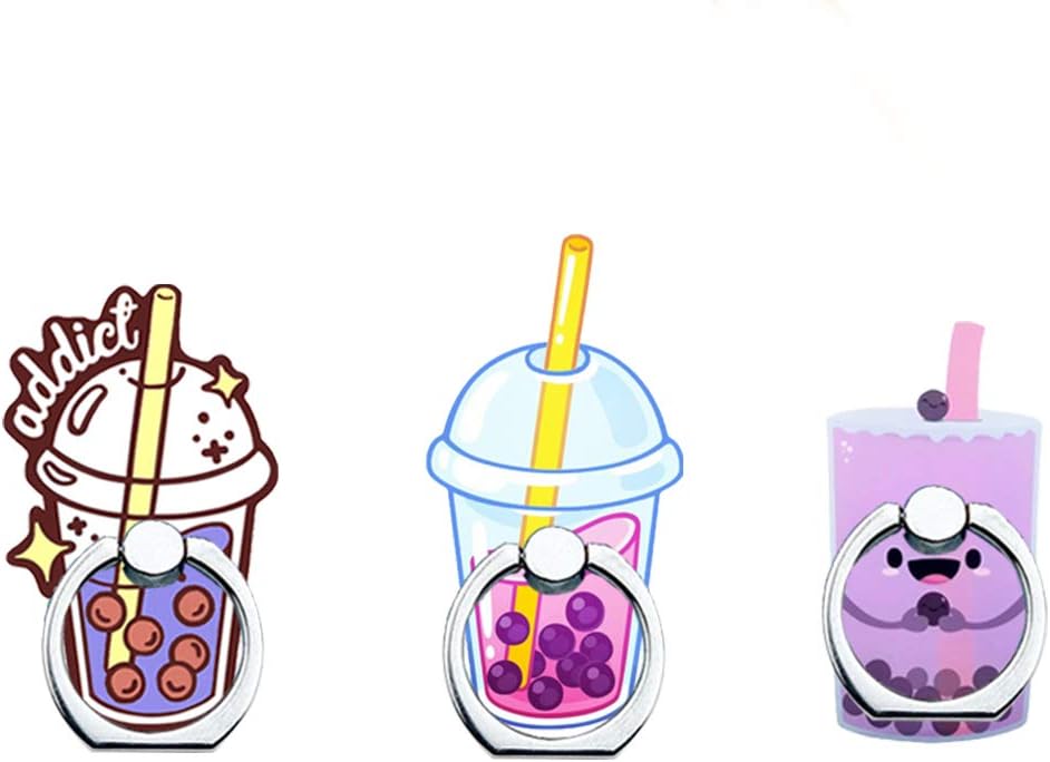 Phone Ring Holder Stand,Boba Phone Ring Stand Holder 360 Rotation Finger Ring Grip Stand for Cellphones,Smartphones and Tablets (3 Pack Boba Milk Tea Phone Ring Stand)