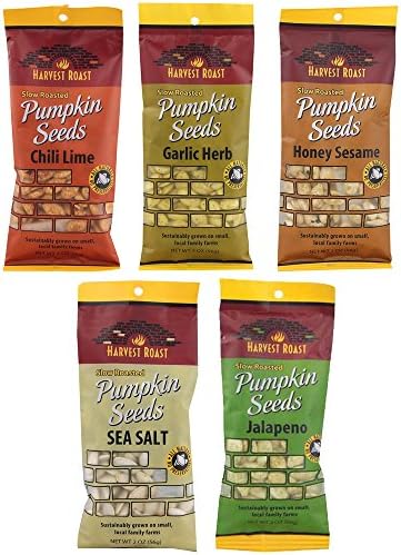 Roasted Pumpkin Seeds, 100% Made in USA, 5 Pack Assorted Flavors, Harvest Roast, All Natural, No Preservatives