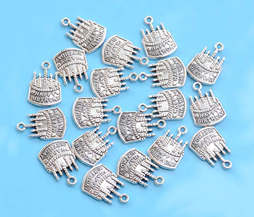 Pack of 50 Happy Birthday Charms Pendants Findings Pendants for Crafting Jewelry Making Accessory (Happy BIRTHAY Silver 50pcs)