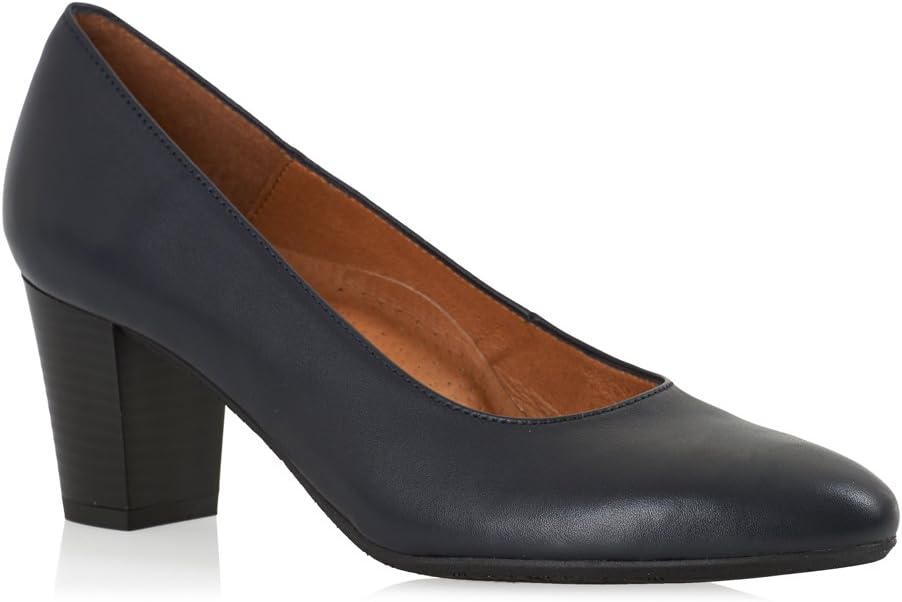 Aerobics Barcelona Black and Navy Blue Mid Heel Crew Shoe/Cabin Shoe with Padded Insole
