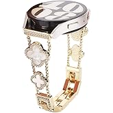 Chinmumu for Samsung Galaxy Watch 7 6 5 4 FE Band 40mm 44mm, 20mm Watch Band,Four Leaf Clover Women Bling Diamond Band for Watch 6/4 Classic 5 Pro Active 2 43mm 47mm 42mm 46mm