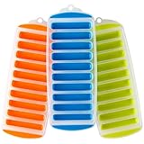 Tzipco's Ice Cube Trays with Easy Push Pop Out Narrow Ice Stick Cubes for Sport and Water Bottles. Pack of 3 (assorted colors)