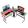 Bestier L-Shaped Gaming Computer Desk,Home Office with Cup Holder and Headphone Hook Modern Corner Desk Study Table…