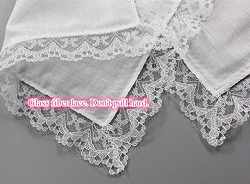 Womens/ Ladies Lace White Cotton Handkerchiefs Small Wedding Hankies Pack