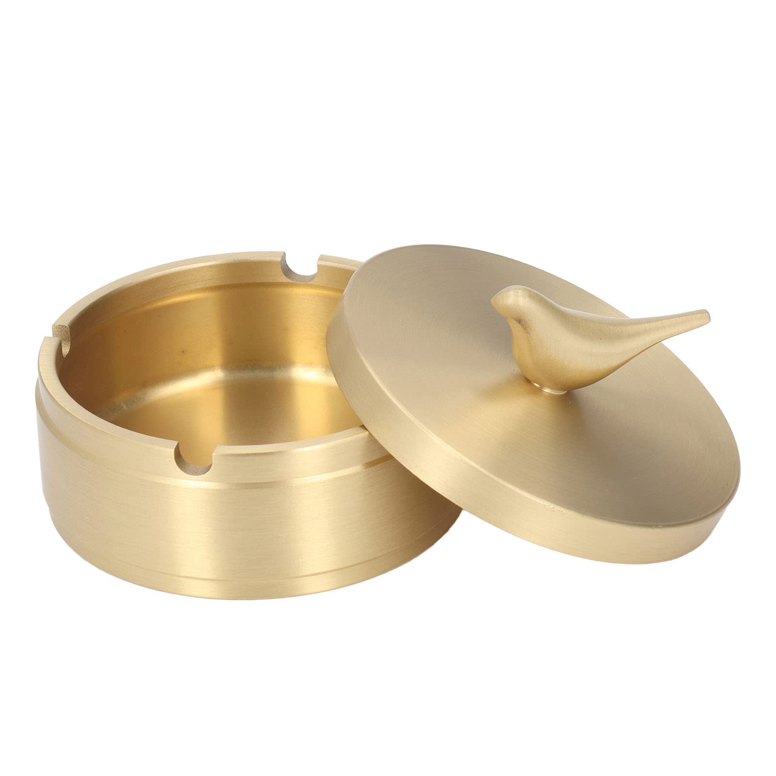 Yosoo Health Gear Ashtray with Lid, Gold Solid Brass Ash Tray Smell Proof Windproof Cute Bird Ashtray for Cigarettes, Round Ashtray for Home Car Office Outdoor Patio Garden