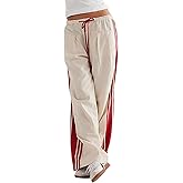 ZAFUL Women's Colorblock Straight Casual Pants Drawstring Slouchy Palazzo Pant Side Striped Lounge Trouser with Pockets
