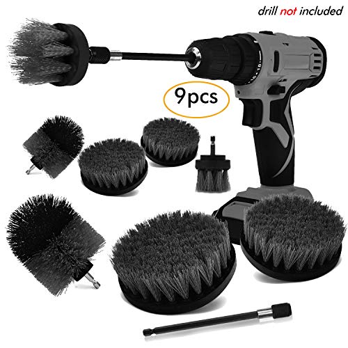SHIELDPRO Brush Drill Attachment Set,Power Cleaning Scrub Brush Kit,All Purpose Time Saving Brush with Extend Attachment for Bathroom and Kitchen Surface,Grout,Tub,Shower,Tile,Corners,Automotive