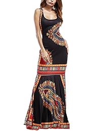 Amoretu Dashiki Maxi vestido de cóctel largo africano sin mangas con flores para mujer