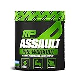 MusclePharm Assault Pre-Workout Powder, Pre-Workout Creatine for Energy, Focus, Strength, and Endurance with Creatine, Taurine, and Caffeine, Blue Raspberry, 30 Servings
