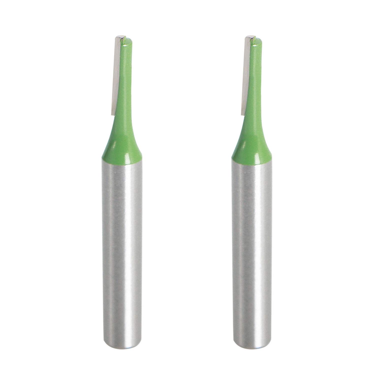 Aopin Router Bit 3mm Cutting Dia 6mm Shank Dia Single Flute Straight Bit Carbide for Woodworking Milling Cutter Tool, Green, Silver, 2Pcs