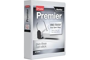 Cardinal 3 Ring Binder, 1.5 Inch Premier Easy Open Binder, ONE-Touch Locking Slant-D Rings, 400-Sheet Capacity, ClearVue Cover, PVC-Free, Black (10311) (10310)