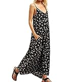 ZANZEA Women Summer Loose Sleeveless Insert Lace Long Beach Maxi Dress (16, Black Print)