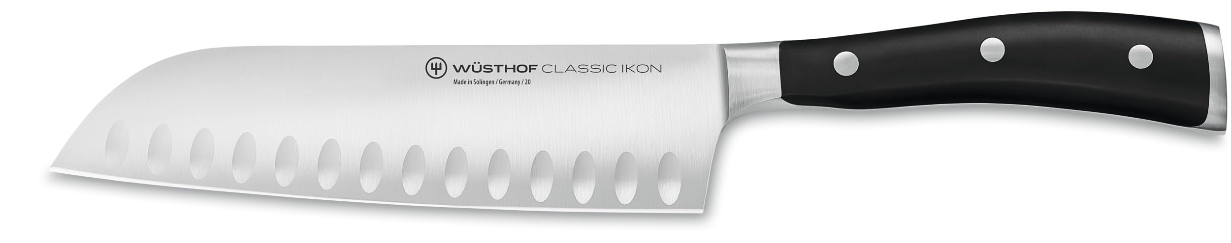 WÜSTHOF Classic IKON 7" Hollow Edge Santoku Knife, Black