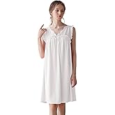 Nanxson Women's Knitted Cotton Nightgown Sleepwear Sleeveless Sleep Dress V Neck Lace Nightwear Victorian Loungewear