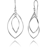 Sterling Silver Double Curved Marquise Design Lightweight Dangle Drop Earrings
