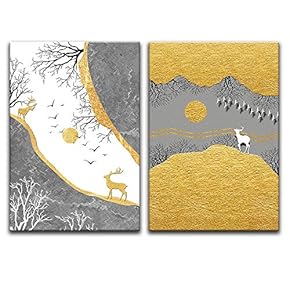 NWT Canvas Wall Art Abstract Golden Deers Painting...
