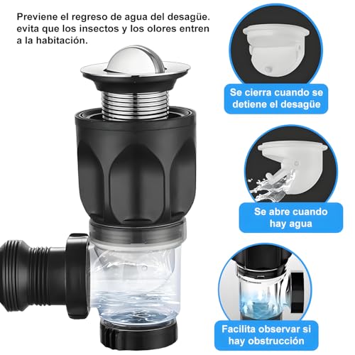 Kit de drenaje para lavabo, canal de desagüe antiolor, con propiedades anti-obstrucción, manguera extensible y ventana de inspección transparente para un fácil mantenimiento e instalación rápida