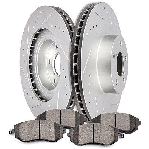 SCITOO Brake Kits, 2pcs Slotted Drilled Brake Discs Rotors and 4pcs Ceramic Disc Brake Pads Brakes Kit fit Saab 9-2X,Subaru Baja,Subaru fitester,Subaru Impreza,Subaru Legacy,Front