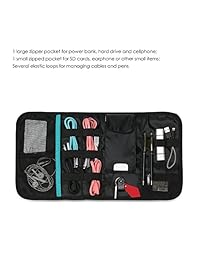 Ditto Electronics Organizador de Viaje, Pequeño Accesorios de Electrónica Bolsa de Transporte enrollable para Discos Duros Cables Cargador SD Tarjetas de Memoria Auricular Pen - Negro