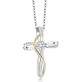 Gem Stone King Infinity Cross Necklace For Women | 925 Sterling Silver and 10K Yellow Gold | Gemstone Birthstone and White Lab Grown Diamond Cross Faith Pendant Necklace | With 18 Inch Chain
