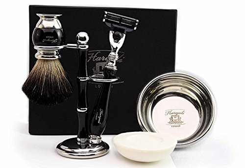 100% Hand Made Shaving Set for Men’s.Ideal Gift This Christmas.Set Includes Pure Black Badger Hair Brush, 3 Razors to Choose,Shaving Bowl with Soap and Brush Holder. (Triple Edge Razor)