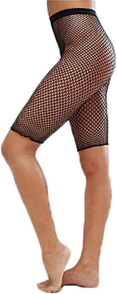 Women Elastic Sexy Fishnet Shorts Mesh Hollow Bikini See Through Clubwear Pants Leggings Cover Up Black