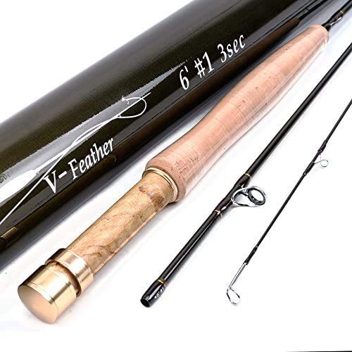 MAXIMUMCATCH Maxcatch Feather Fly Fishing Rod for Streams Panfish/Trout Fishing 1/2/3 weight with IM10 Rod Tube, 6'/6'6"/7'6" (Feather Fly rod, 2wt 6'6'' 4sec)