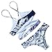 MOOSKINI Women Fashion Floral Printing Bikini Set Two Piece Cross Front Swimwear Swimsuit (L(US Size 6-8), Blue)