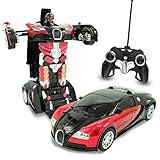 Red Inferno RC Toy Transforming Robot Remote Control (27 MHz) Sports Car with One Button Transformation, Realistic Engine Sounds and 360 Speed Drifting 1:14 Scale (Red)