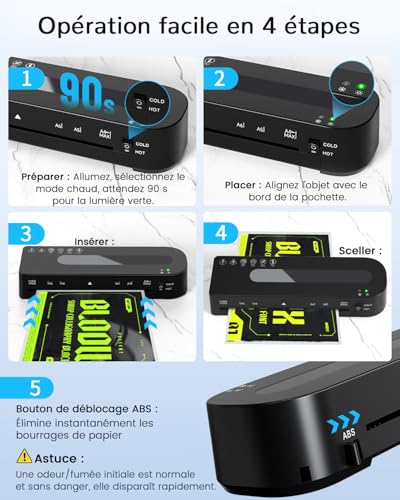 MAXDONE A4 Hot/Cold Laminator - A4 A5 A6 Laminator Sheet with 10 Laminator Pouches All Format, 80-125 Mic Thermal Laminating Machine 90s Preheating (BLACK)