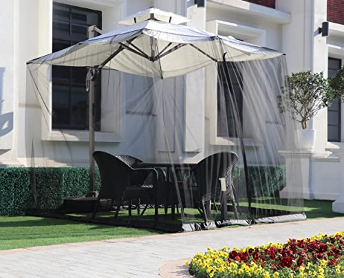 Umbrella Mosquito Netting for Patio Umbrella Canopy Curtains Polyester Netting Screen Mesh Net for Patio Umbrella Cover Net Outdoor 9FT-12FT Patio Table Umbrella Netting Bug Net for Outdoor Umbrellas Screen with Zipper Door and Adjustable R
