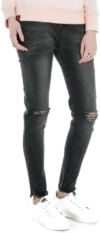 Extreme Pop Women's Damaged Slim Fit Distressed Skinny Fitted Jeans Black (UK Stock)