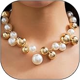 Chunky Pearl Necklaces for Women Exaggerated Large Pearl Choker Necklace Adjustable Beaded Ball Statement Necklace Trendy Bride Wedding Jewelry Gifts