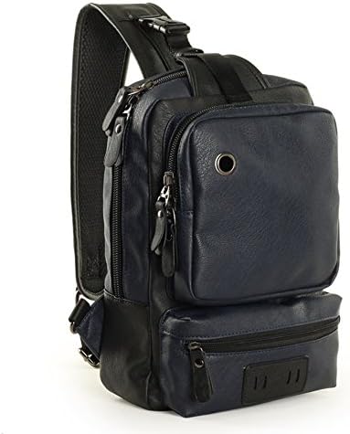 YiYiNoe Leather Chest Bag Multipurpose Daypacks Sling Shoulder Unbalance Backpack,10L Large Capacity,Crossbady Bag for Men Blue