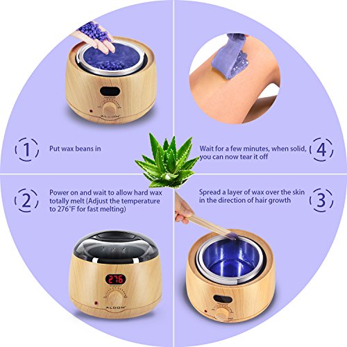 Wax Warmer Waxing Kit - Aldom - Digital LCD Display Hair Removal Wax Pot with Precision Temperature Control (110°F - 276°F), 4-Flavor Wax Beans and 20 Wax Applicator Stickers for Professional Beauty